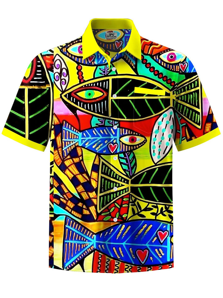 Alohadaddy® Casual Graffiti Contrast Color Print Chest Pocket Men&
