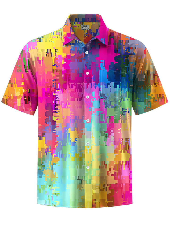 Alohadaddy® Casual Abstract Texture Art Print Chest Pocket Men Short Sleeve Shirt Big &amp; Tall