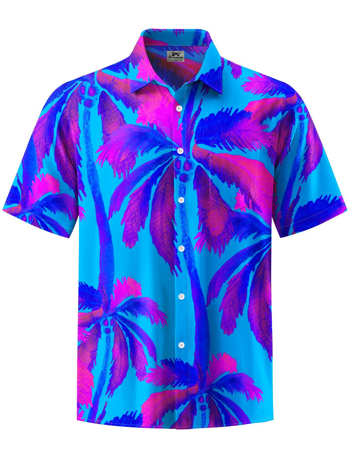 Alohadaddy® Hawaii Palm Tree Art Print Chest Pocket Moisture Wicking Men&