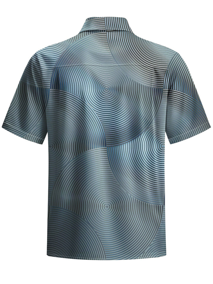 Alohadaddy® Casual Geometric Texture Art Print Chest Pocket Men Short Sleeve Shirt Big &amp; Tall