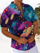 Alohadaddy® Vintage Abstract Art Print Chest Pocket Men's Stretch Short Sleeve Shirt Big & Tall