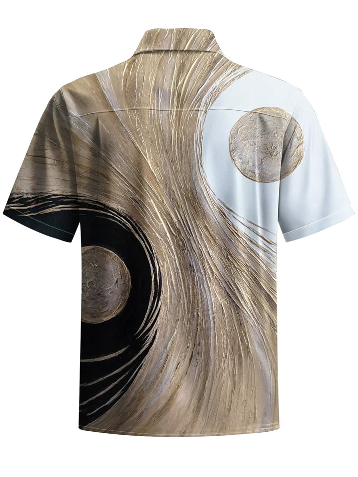 Alohadaddy® Casual Abstract Art Print Chest Pocket Stretch Men&