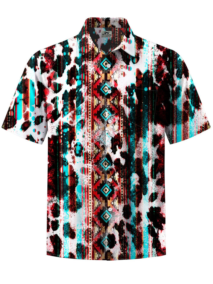 Alohadaddy® Casual Stripe Abstract Art Print Chest Pocket Men&