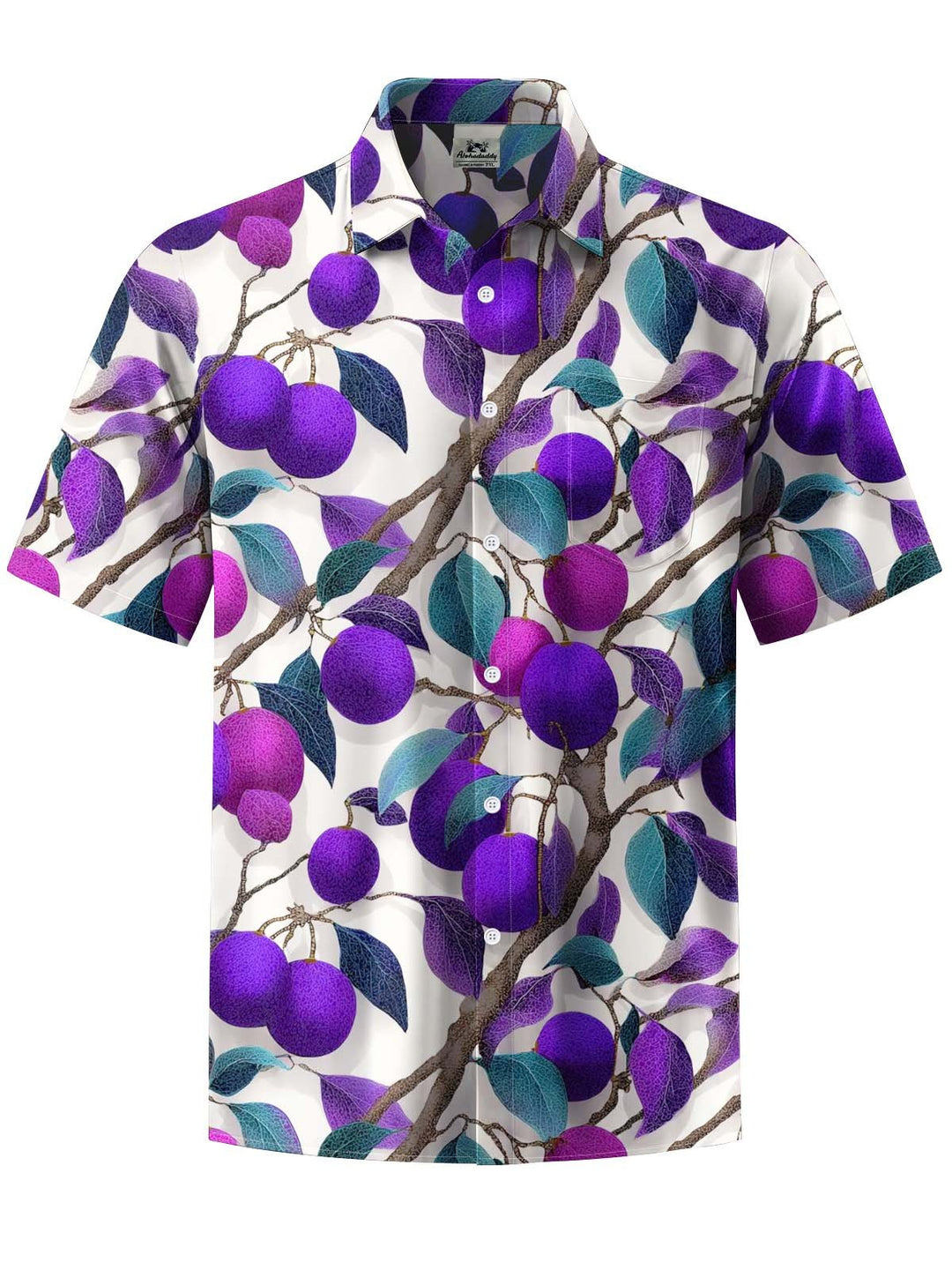 Alohadaddy® Hawaiian Flora Art Print Chest Pocket Stretch Men&