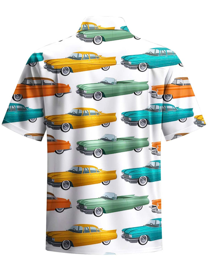 Alohadaddy® Casual Vintage Car Art Print Chest Pocket Men&