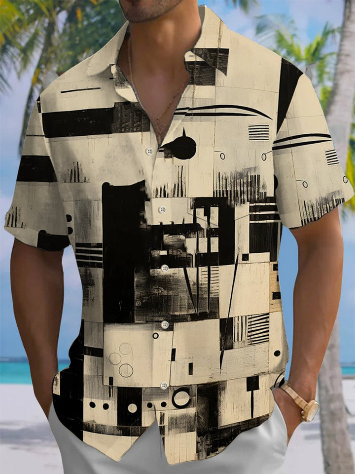 Alohadaddy® Retro Geometric Graffiti Print Stretch Pocket Button Men&