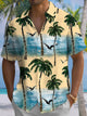 Alohadaddy® Hawaiian Vacation Palm Tree Print Pocket Button Elastic Men's Short Sleeve Shirt Big & Tall