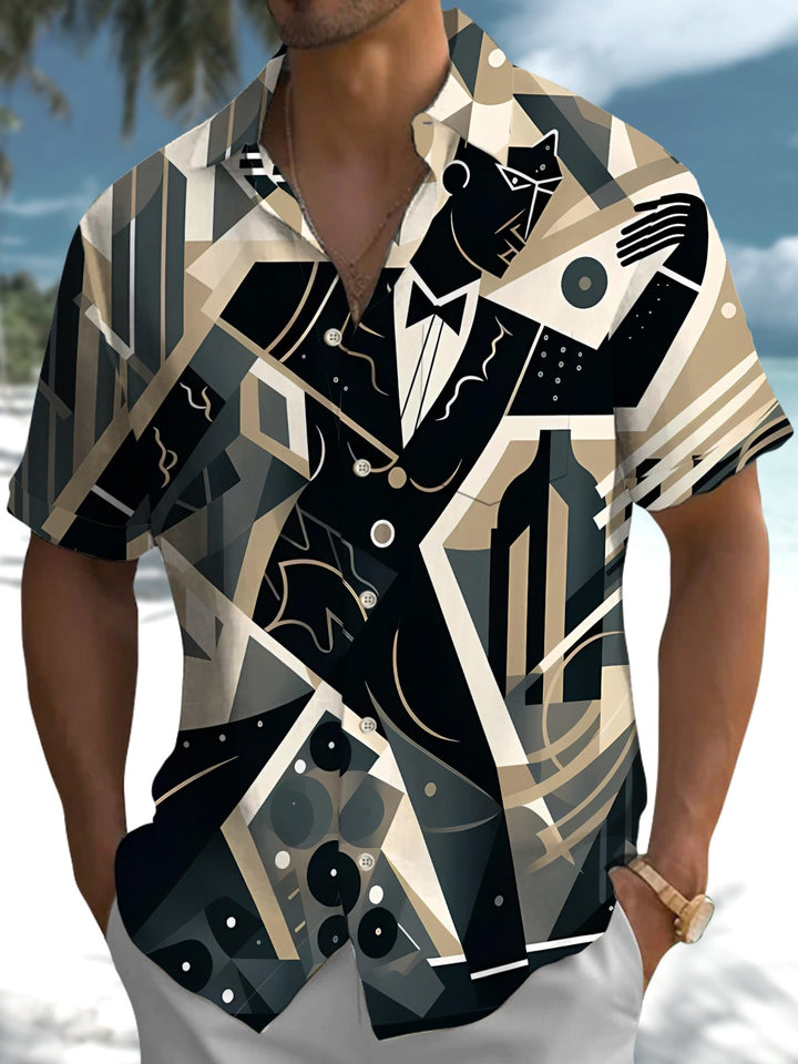 Alohadaddy® Retro Geometric Atom Print Pocket Elastic Button Men&