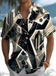 Alohadaddy® Retro Geometric Atom Print Pocket Elastic Button Men's Short Sleeve Shirt Big & Tall