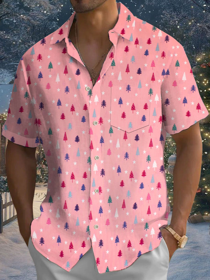 Alohadaddy® Christmas Fir Print Pocket Elastic Button Men&