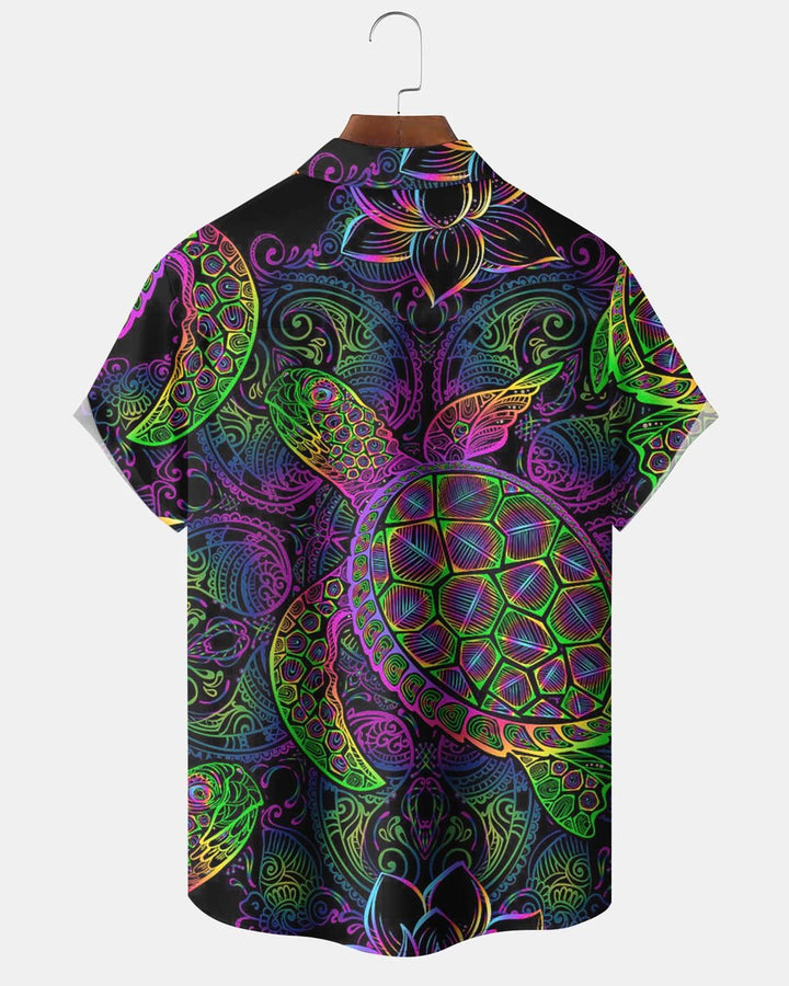 Alohadaddy® Vintage Turtle Print Art Pocket Button Stretch Men&