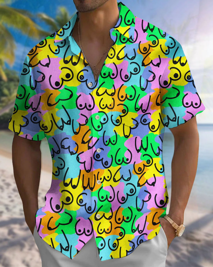 Alohadaddy® Hawaiian Cartoon Print Art Pocket Button Cardigan Men&