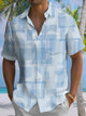 Alohadaddy® Casual Stripe Geometric Art Print Chest Pocket Men's Short Sleeve Shirt Big & Tall