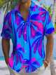 Alohadaddy® Hawaii Palm Tree Art Print Chest Pocket Moisture Wicking Men's Short Sleeve Shirt Big & Tall