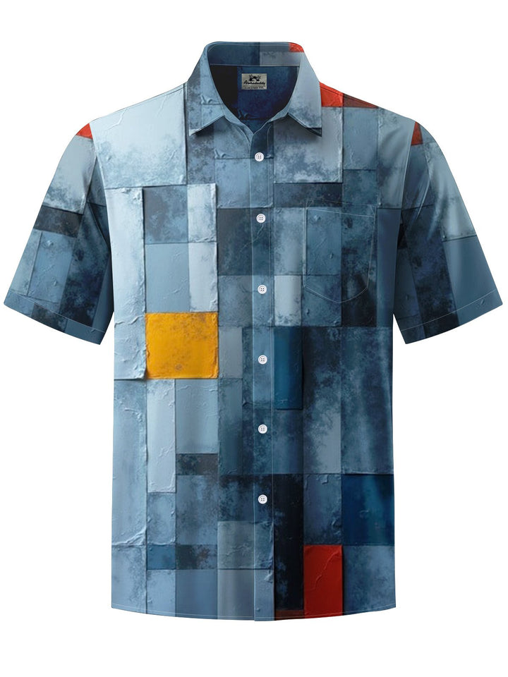 Alohadaddy® Casual Geometric Art Print Chest Pocket Men&