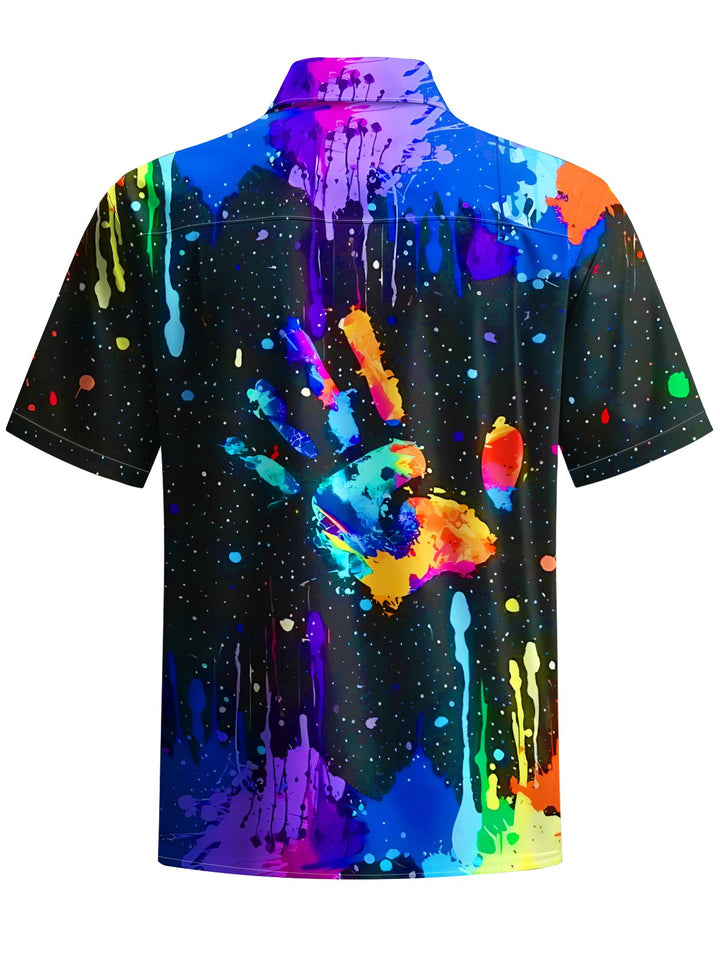 Alohadaddy® Casual Graffiti Palm Art Print Chest Pocket Men&