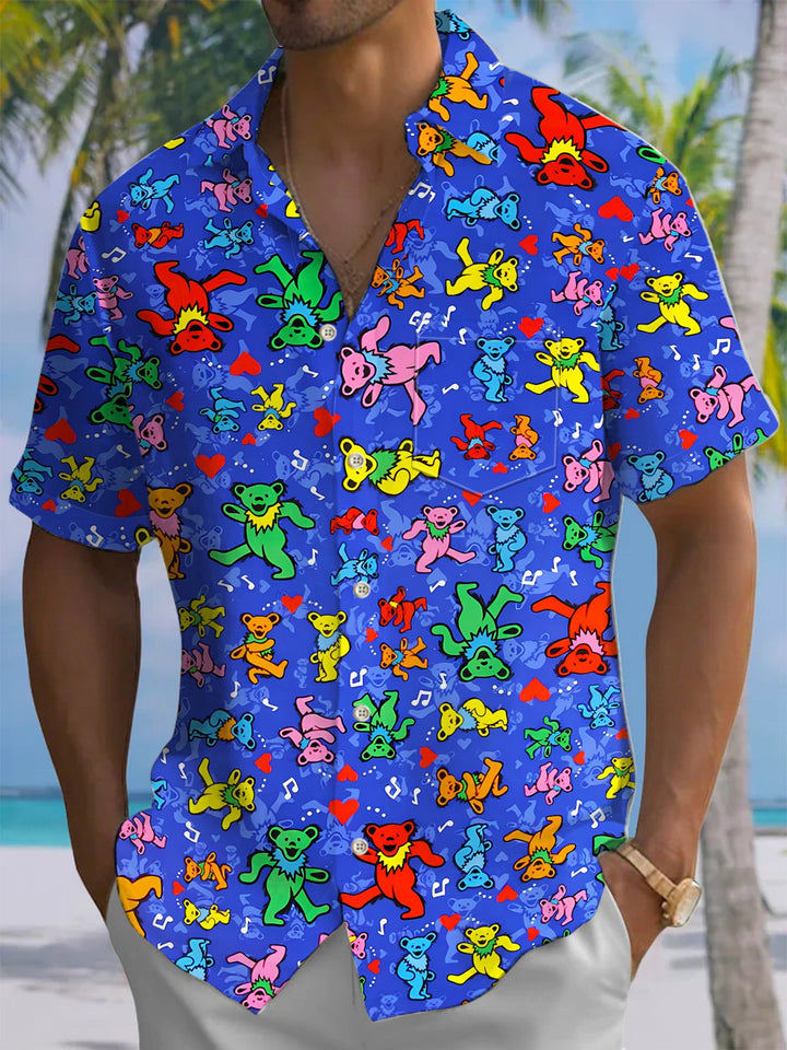 Alohadaddy® Hawaiian Bear Art Print Chest Pocket Men&