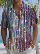 Alohadaddy® Casual Nightclub Stripes Neon Geometric Art Print Chest Pocket Men's Short Sleeve Shirt Big & Tall