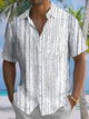 Alohadaddy® Casual Stripe Art Print Chest Pocket Stretch Men's Short Sleeve Shirt Big & Tall