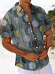 Alohadaddy® Retro Geometric Art Print Chest Pocket Stretch Men's Short Sleeve Shirt Big & Tall