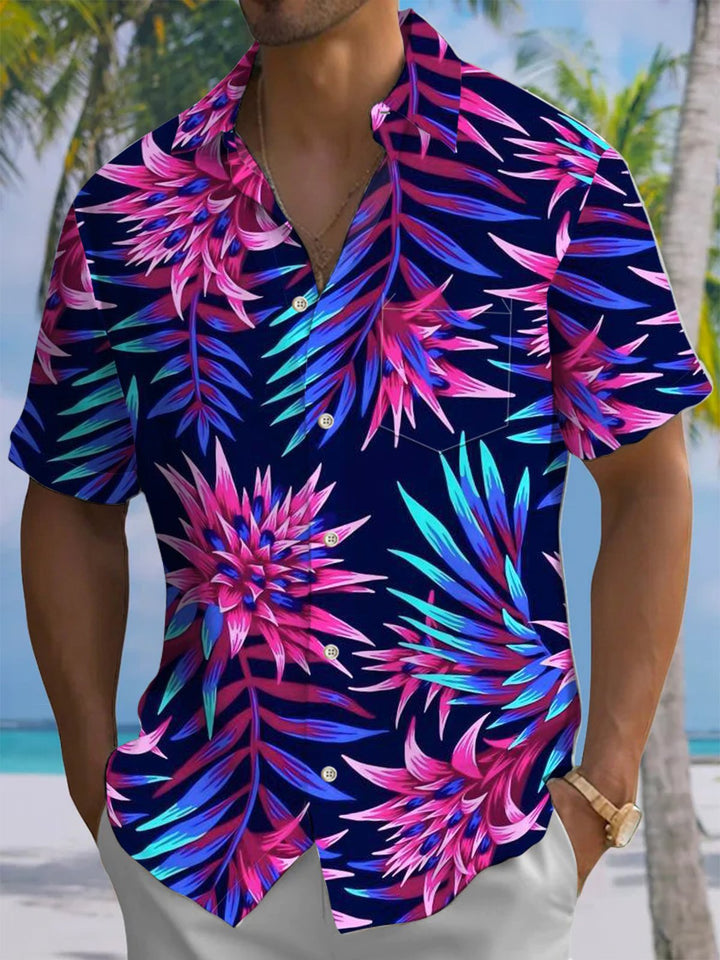 Alohadaddy® Hawaiian Tropical Flora Art Print Chest Pocket Men&