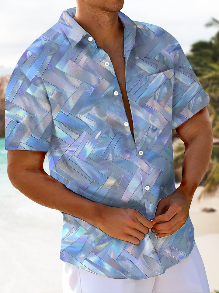 Alohadaddy® Hawaiian Geometric Art Print Chest Pocket Men&