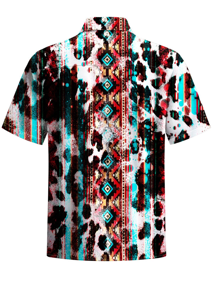 Alohadaddy® Casual Stripe Abstract Art Print Chest Pocket Men&