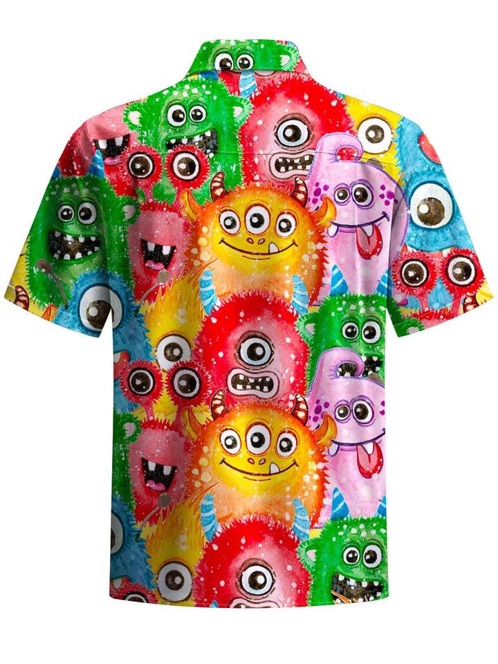 Alohadaddy® Casual Monster Art Print Chest Pocket Stretch Men&