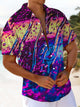 Alohadaddy® Casual Abstract Print Art Pocket Elastic Men's Short Sleeve Shirt Big & Tall