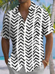 Alohadaddy® Casual Stripe Art Print Chest Pocket Men's Stretch Short Sleeve Shirt Big & Tall