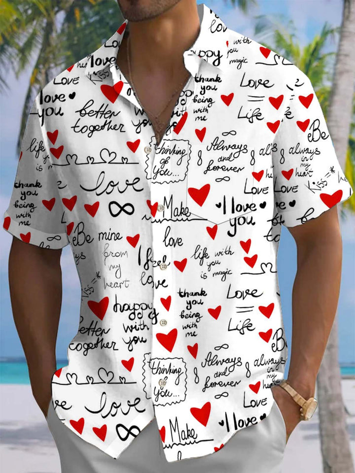 Alohadaddy® Casual Lettering Art Print Chest Pocket Stretch Men&