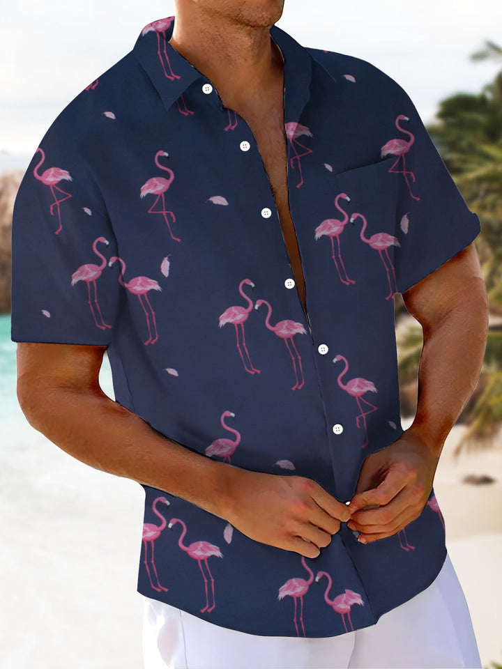 Alohadaddy® Casual Flamingo Print Chest Pocket Men&