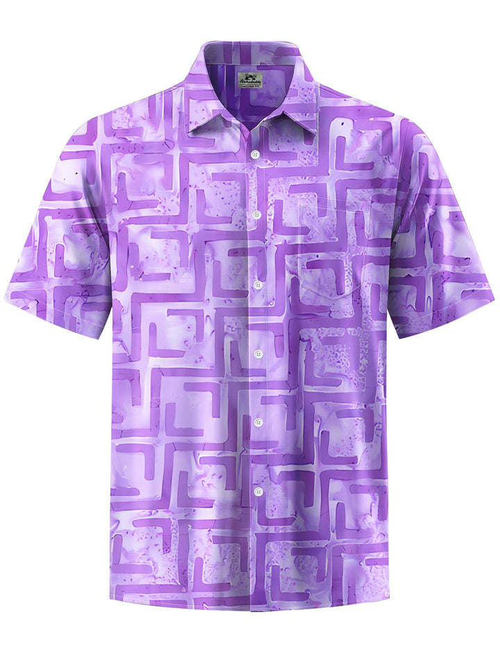 Alohadaddy® Casual Geometric Art Print Chest Pocket Men&