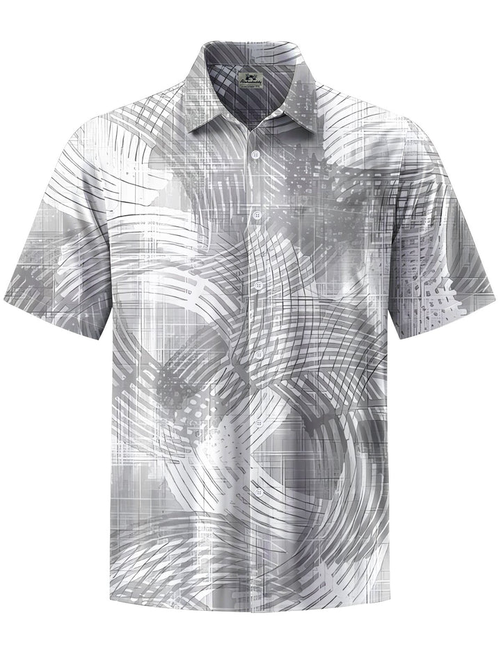 Alohadaddy® Casual Geometric Pattern Art Print Chest Pocket Men&
