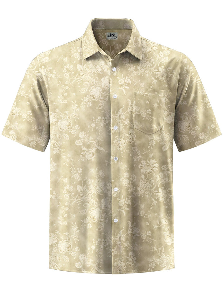 Alohadaddy® Hawaiian Flower Art Print Chest Pocket Moisture Wicking Men&