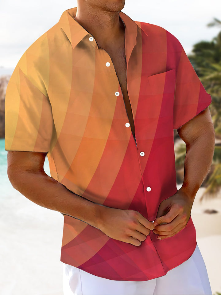 Alohadaddy® Casual Geometric Gradient Art Print Chest Pocket Mens Short Sleeve Shirt Big &amp; Tall
