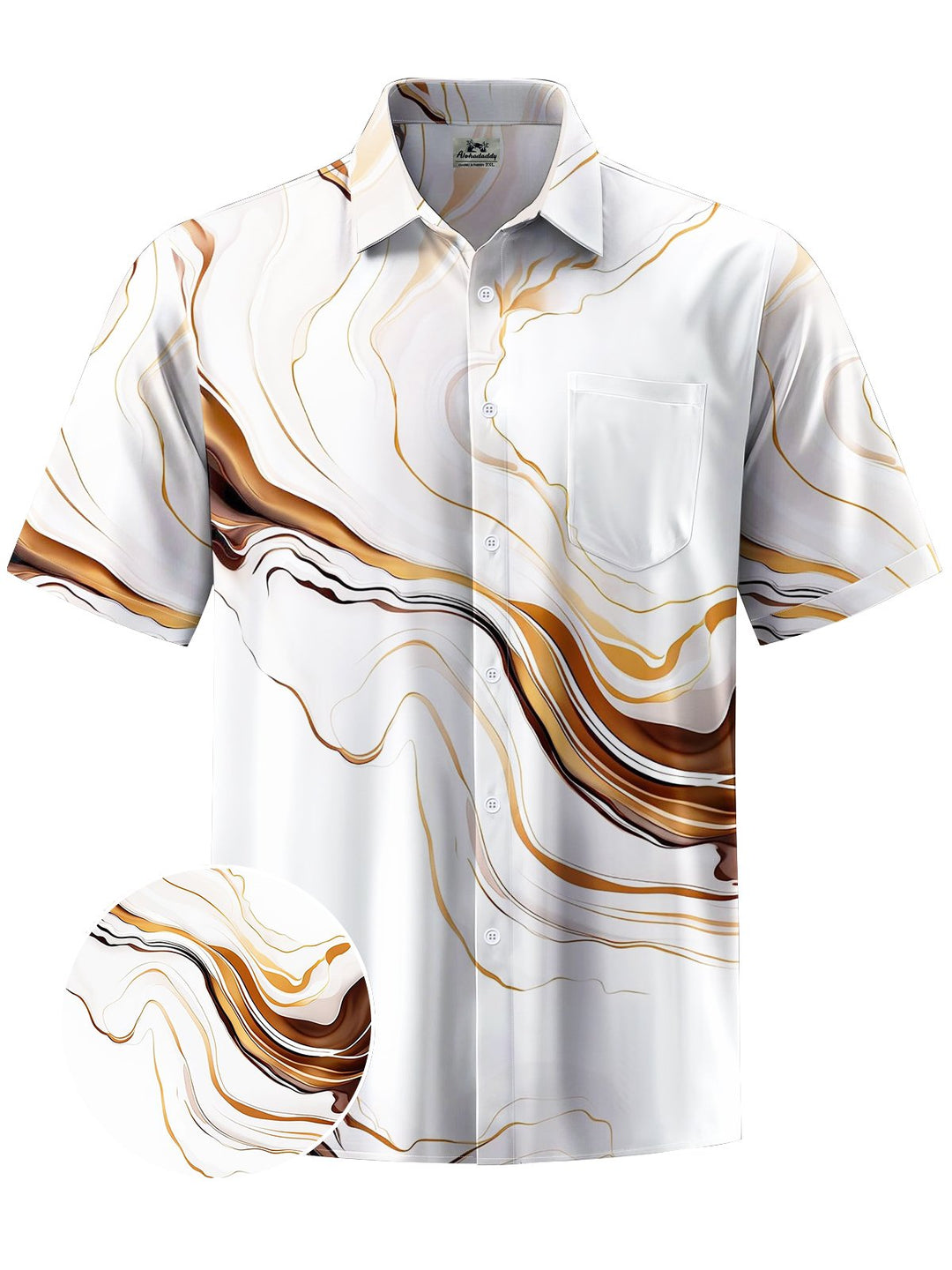 Alohadaddy® Casual Marble Art Print Chest Pocket Mens Short Sleeve Shirt Big &amp; Tall
