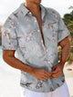 Alohadaddy® Casual Goldfish Printed Art Chest Pocket Men Short Sleeve Shirt Big & Tall