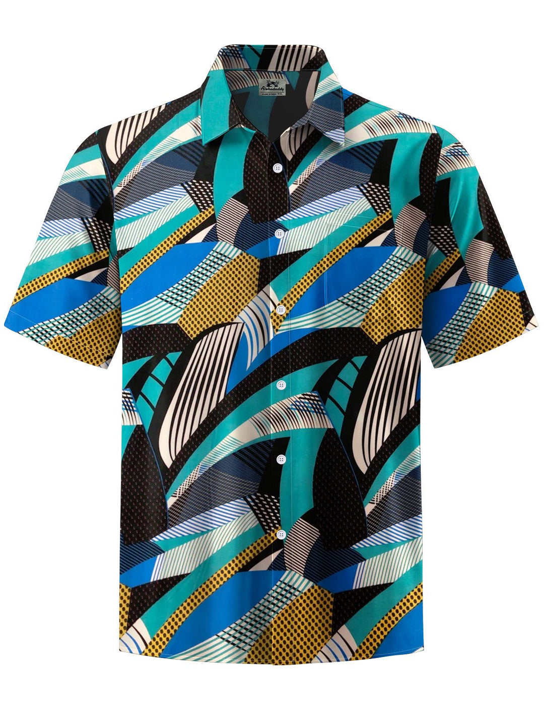 Alohadaddy® Casual Geometric Art Print Chest Pocket Men&
