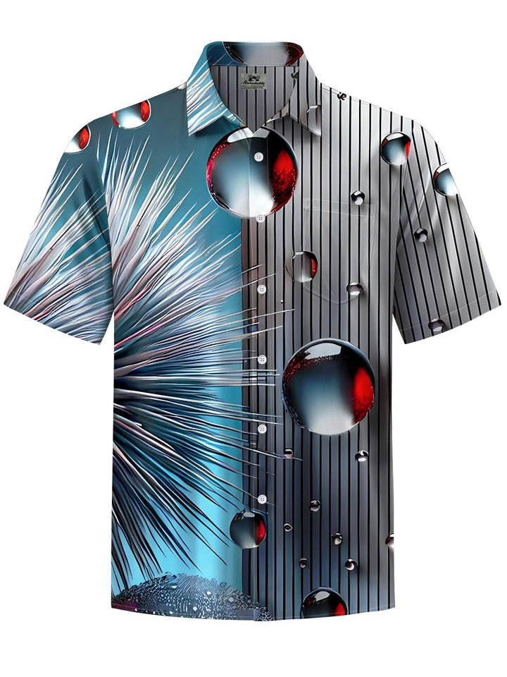 Alohadaddy® Casual Geometric Stripes Art Print Chest Pocket Moisture Wicking Mens Short Sleeve Shirt Big &amp; Tall