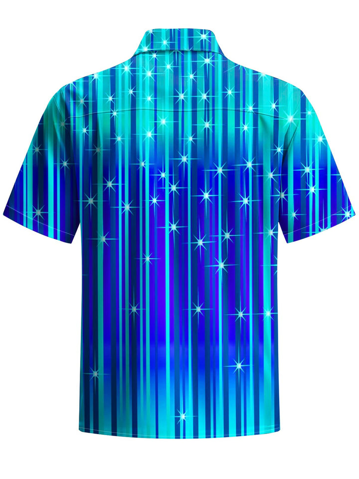 Alohadaddy® Casual Stripe Abstract Art Print Chest Pocket Men&