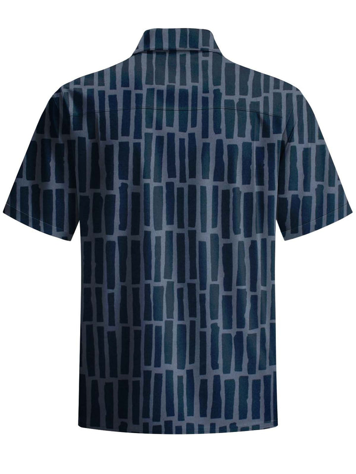 Alohadaddy® Casual Geometric Art Print Chest Pocket Stretch Men&