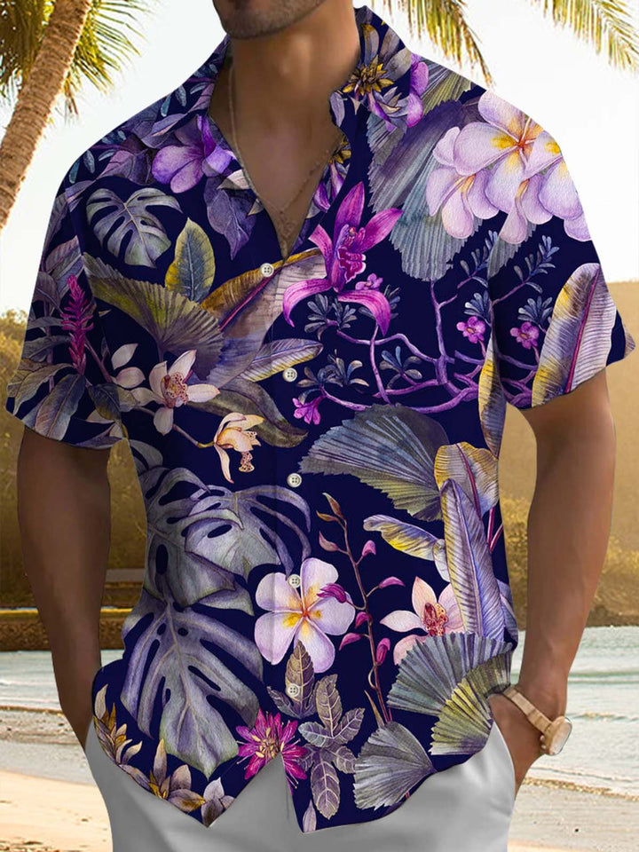 Alohadaddy® Casual Floral Art Print Chest Pocket Stretch Men&