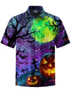 Alohadaddy® Halloween Castle Pumpkin Print Art Pocket Stretch Men's Short Sleeve Shirt Big & Tall