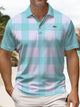 Alohadaddy® Casual Plaid Logo Geometric Print Art Button Stretch Men's Short Sleeve Polo Big & Tall