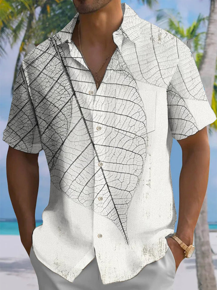 Alohadaddy® Vintage Transparent Leaf Print Stretch Pocket Button Men&