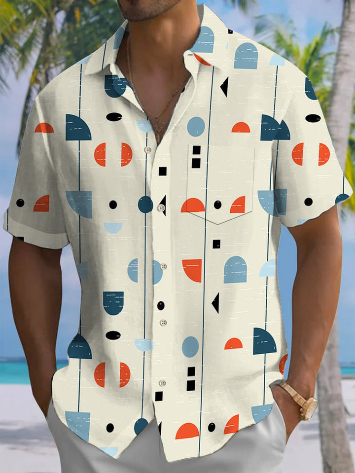 Alohadaddy® Casual Geometric Print Pocket Button Stretch Men&
