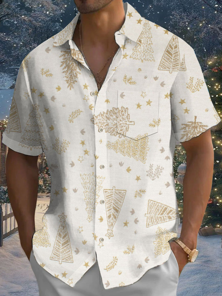 Alohadaddy® Christmas Fir Print Pocket Elastic Button Men&