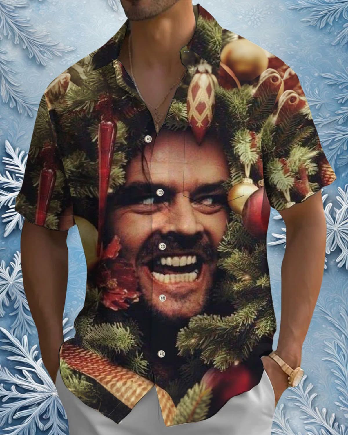 Alohadaddy® Christmas Tree Shining Printed Pocket Button Men's Short Sleeve Shirt Big & Tall