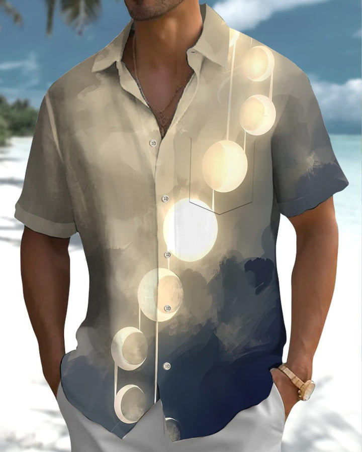 Alohadaddy® Vintage Gradient Moon Art Print Pocket Elastic Button Men&